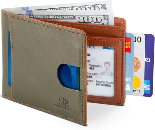 Vista 13 de SERMAN BRANDS RFID Blocking Slim Bifold Genuine Leather Thin Minimalist Front Pocket Wallets for Men Billfold Wallet Men Gift