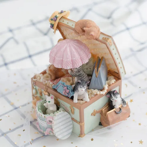 Vista 5 de LOVE FOR YOU Caja de música envuelta para regalo para amantes de los gatos, cofre del tesoro, decoración musical para niñas y mujeres, niños