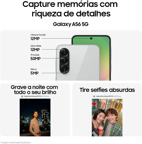 Vista 3 de Samsung Galaxy A56 5G 2025 128GB, Dual SIM 6.7 pulgadas 120Hz AMOLED, IP67 resistente al agua, Android 15 Modelo internacional desbloqueado