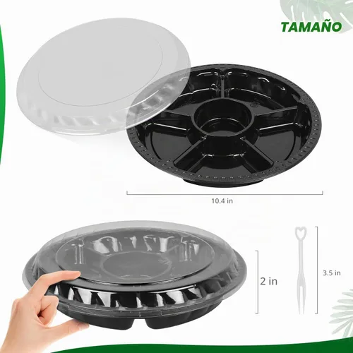 Vista 2 de Bandeja de plástico para aperitivos con tapa, resistente, reciclable de 12 pulgadas, bandejas para aperitivos de frutas vegetarianas, recipientes