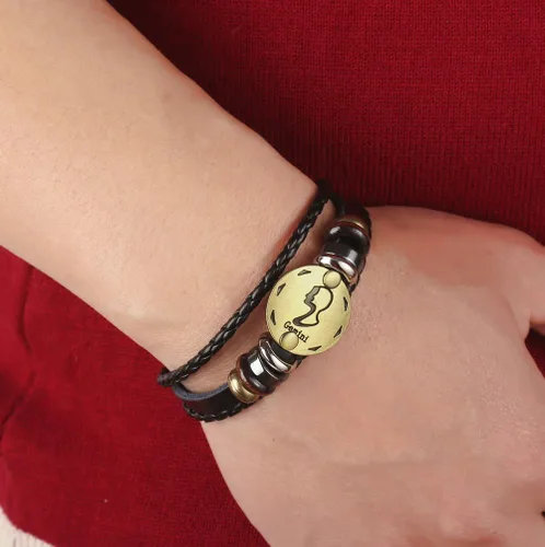 Vista 70 de Hamoery Pulsera de cuero de aleación punk para Constellation trenzada pulsera pulsera brazalete
