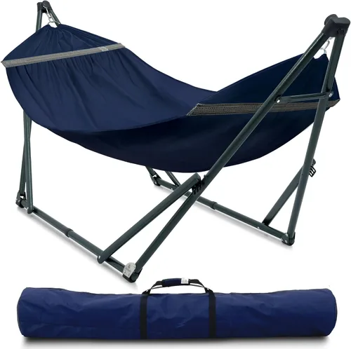 Vista 21 de Tranquillo Hamaca doble universal con soporte incluido para 2 personas/soporte plegable para hamaca de 600 libras de capacidad, estuche portátil 1.
