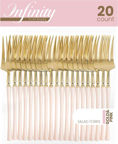Vista 23 de PlasticPro 20 unidades de tenedores de cena de plástico dorado de calidad premium resistentes desechables elegantes cubiertos de cena para fiesta