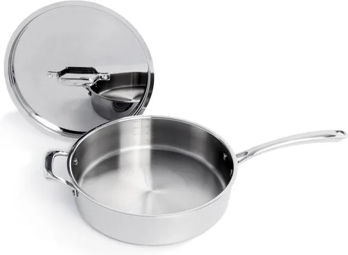 Vista 2 de Berghoff Sartén profesional de acero inoxidable 18/10 de triple capa de 11 pulgadas, 4.6 cuartos de galón, mango de agarre seguro, tapa a juego