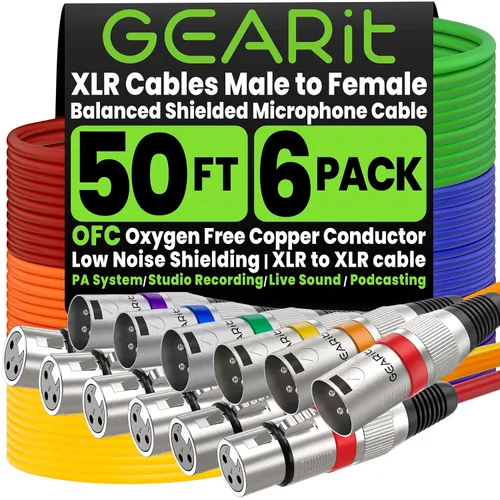 Vista 13 de GEARit XLR Cables de 1 pie 6 unidades de varios colores, cable de micrófono XLR macho a hembra, cable de micrófono blindado equilibrado