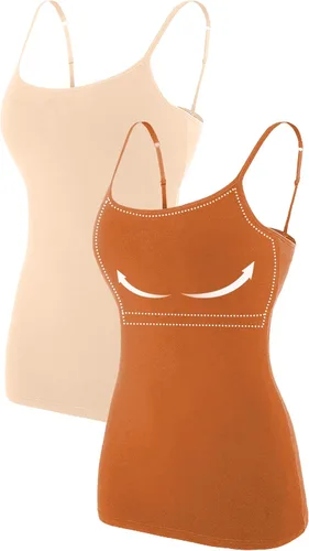 Vista 27 de Camisa Attraco de algodón, con tirantes estilo espagueti, con brasier incorporado, 2 paquetes, para mujer