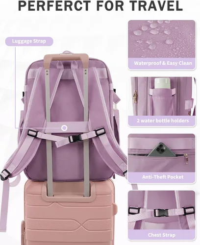 Vista 7 de Mochila de viaje para mujeres y hombres, mochila aprobada para vuelos de 40 L, bolsa de viaje para artículos personales con múltiples bolsillos