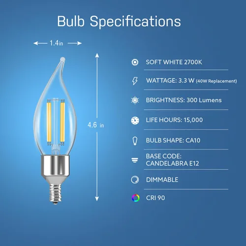 Vista 3 de Feit Electric CFC40/927CA/FIL/AG Bombilla LED inteligente, WiFi, regulable, no requiere concentrador, compatible con Alexa o Google Assistant