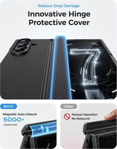 Vista 5 de BXYJY Funda para Samsung Galaxy Z Fold 7 con soporte, protector de pantalla frontal, protección de bisagra, delgada y resistente, cubierta dura