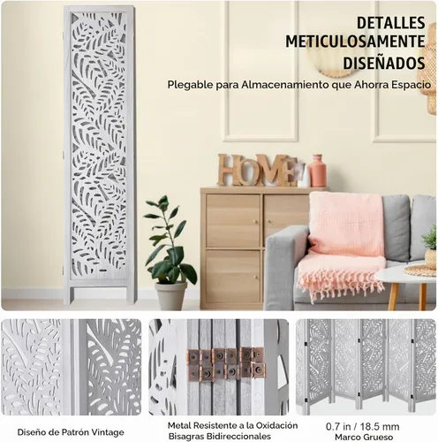 Vista 6 de VEVOR Divisor de habitación de madera, pantalla de privacidad plegable de madera de 6 paneles, divisor de partición tallado para interiores de 66.9
