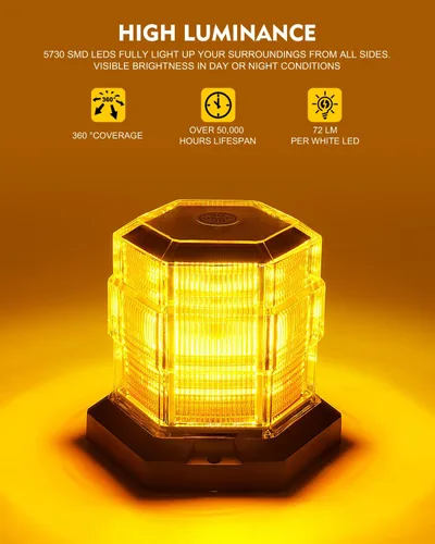 Vista 2 de LUMENIX 72 LED ámbar techo luz de advertencia para camiones Magnetic Mount Mini Light Bar for Construction Vehicles, Forklifts, Snow Plows