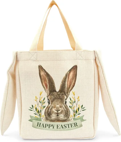 Vista 3 de Weddingstar Bolso de asas personalizable de la cesta de Pascua de la tela de la lona con las orejas, Bunny Rabbit