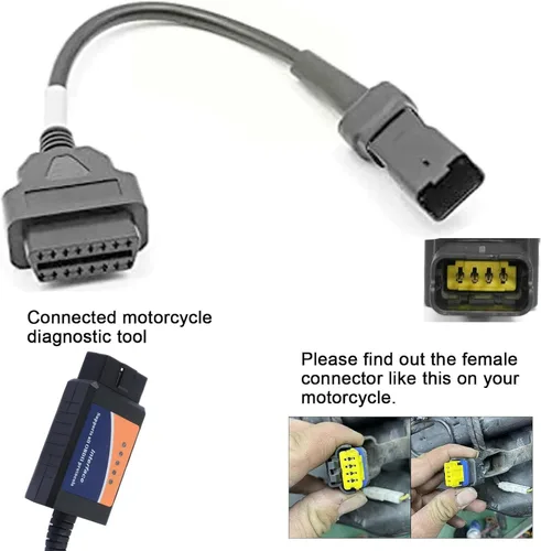 Vista 3 de OBD 4Pin Connect para Ducati Motorcycles DLC Socket,4 pin a 16pin OBD2 Cable adaptador apto para Ducati Monster, Multistrada, modelos Panigale