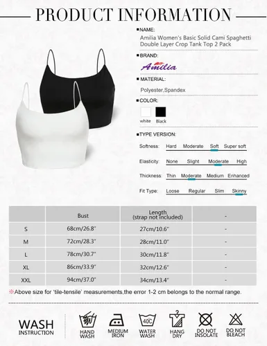 Vista 83 de Amilia - Camiseta básica de tirantes delgados para mujer (doble capa)