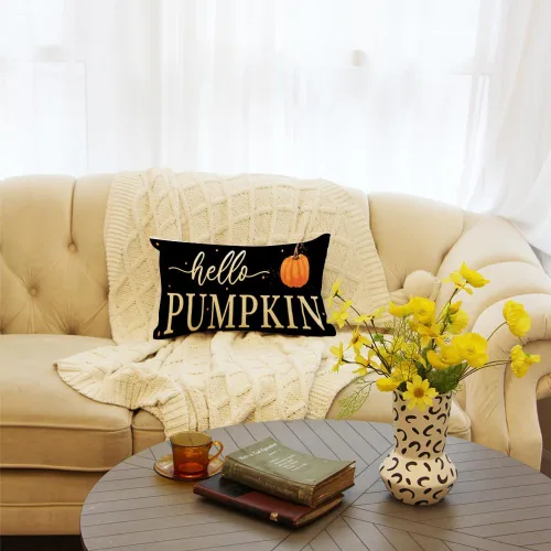 Vista 5 de Ogiselestyle Hello Pumpkin - Funda de almohada de 12 x 20 pulgadas, decoración de lunares para el hogar, sofá, otoño y Acción de Gracias