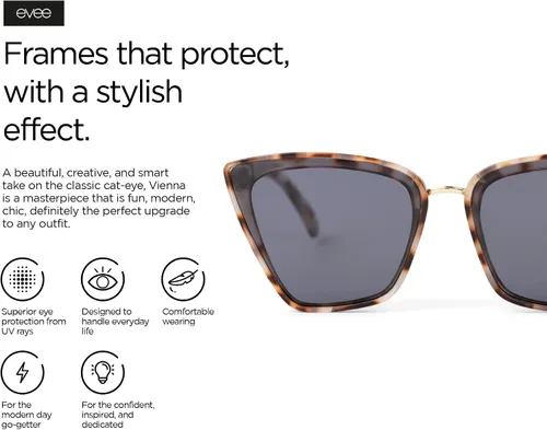 Vista 5 de EVEE Gafas de sol polarizadas de moda Cateye para mujer con lente de protección UV - (Viena) (Tortoise), Carey