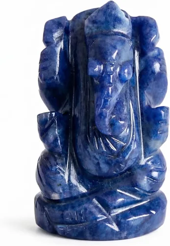 Vista 9 de Escultura de ganesha con piedra preciosa de ágata negra natural, signo de éxito y buena suerte.