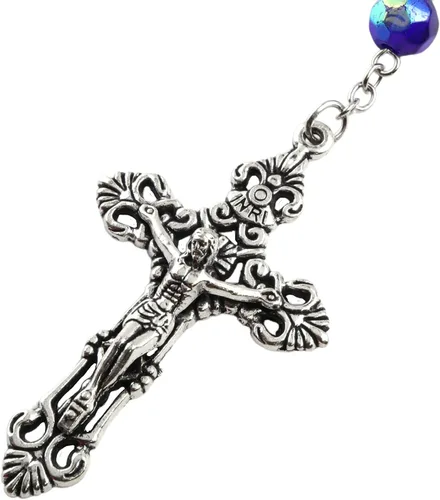 Vista 3 de Rosario de medallón de oración de cristal de zafiro de imitación, regalo de joyería religiosa para mujeres, 23 pulgadas, cuentas de 0.315 pulgadas