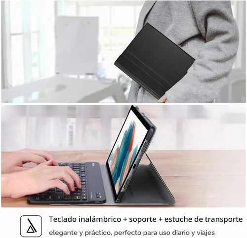 Vista 8 de ProCase Funda con teclado para Galaxy Tab A8 de 10.5" (versión 2022), color negro Protective Cover Features a Detachable Wireless Keyboard for