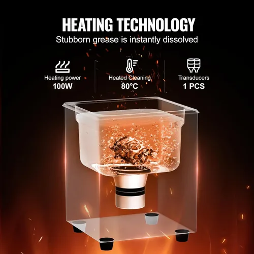 Vista 3 de VEVOR Limpieza Ultrasónica, 1.3L Máquina de Limpieza Profesional de 60W con Temporizador y Calentador, Limpiador Ultrasónico Digital de 40kHz