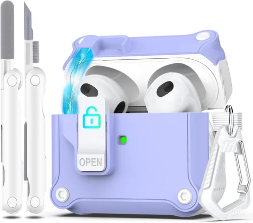 Vista 96 de R-fun Funda de carga compatible con AirPods de 2ª generación 2019, 1ª generación 2016, protección completa contra caídas, tapa desplegable
