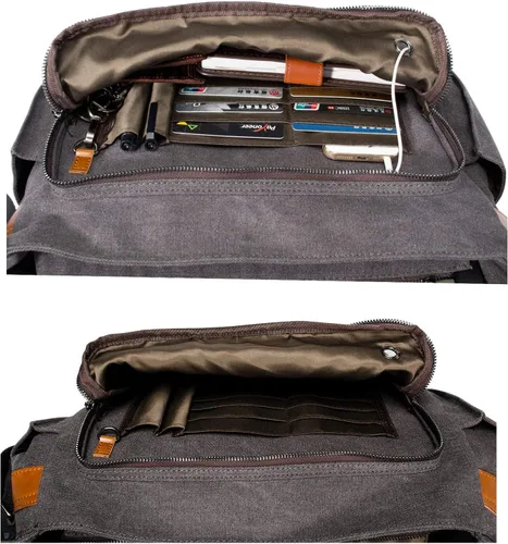 Vista 4 de ESTARER Bolsa de mensajero para laptop de 13 a 14 pulgadas, resistente al agua, bolsa de hombro de lona para universidad de negocios, gris