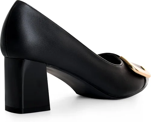 Vista 2 de ANN CREEK Zapatos de tacón bajo para mujer, zapatos de oficina de dos tonos, punta cuadrada, tacón grueso, de 2.4 pulgadas, Negro