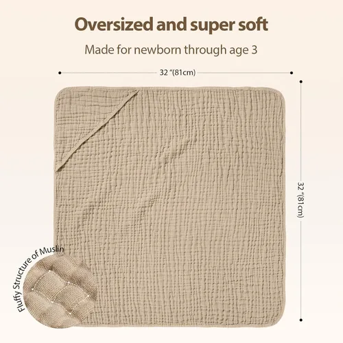 Vista 2 de Unnivoll - Toallas con capucha para bebés recién nacidos - Paquete de 2, 100% algodón muselina, toallas de baño para bebés con capucha, suaves
