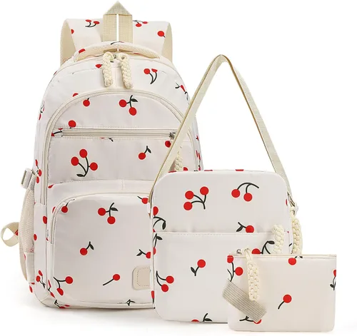 Vista 8 de Mochila con lazo para mujer, mochila kawaii de nailon coquette, juego de 3 piezas, linda mochila para computadora portátil universitaria, mochila