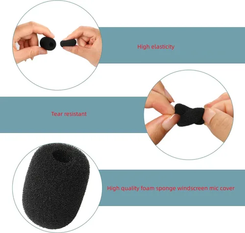 Vista 2 de 12 piezas de parabrisas de espuma para micrófono de auriculares, micrófono de 0.2 pulgadas de diámetro, filtro pop, cubierta de micrófono, mini