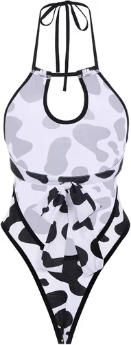Vista 5 de IBTOM CASTLE Disfraz de vaca sexy dálmata de leopardo de leche peluda, traje kawaii, conjunto de lencería para mujer