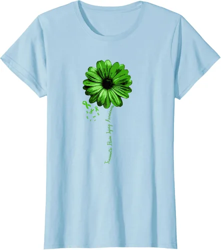 Vista 22 de Camiseta de conciencia de lesiones cerebrales traumáticas con cinta verde guerrero, Negro, S