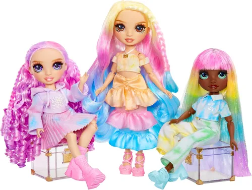 Vista 6 de Rainbow High Muñeca de moda DIY para crear y colorear con acuarelas lavables + kit de teñido anudado, ojos marrones, cabello rizado, top y zapatos
