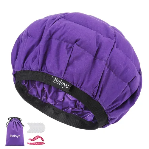 Vista 8 de Boloye - Gorro térmico de acondicionamiento profundo de linaza, sin cable, 100% seguro, para microondas, para cuidado del cabello natural y rizado