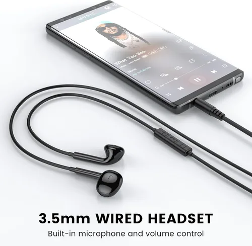 Vista 2 de MOSWAG - Audífonos con cable y con micrófono, auriculares intrauditivos de 3,5 mm con micrófono adecuados para teléfonos inteligentes, computadoras