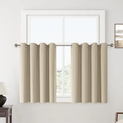 Vista 120 de ChrisDowa Cortinas 100% Opacas de Abedul Sólido de 45 Pulgadas de Largo, 2 Paneles para Dormitorio y Sala de Estar, Estilo Granja Oscurecedoras