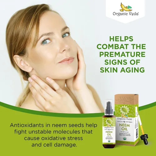 Vista 6 de Organic Veda Aceite de neem puro, prensado en frío y orgánico para piel, cabello, cara, cuerpo, cuero cabelludo, hidratante natural, aceite