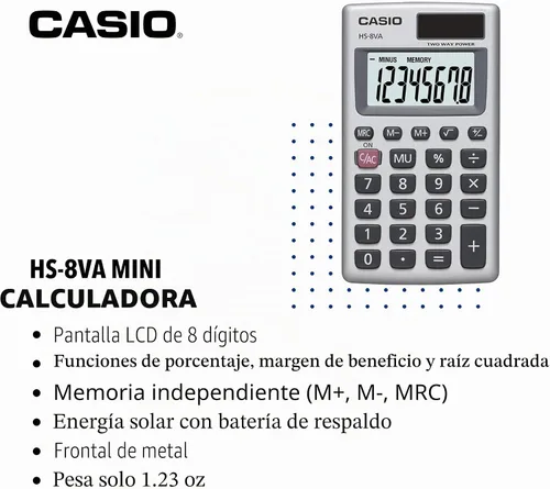 Vista 3 de Casio Inc. HS8VA calculadora de funciones estándar