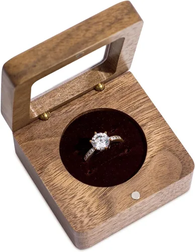 Vista 3 de Wislist Caja de anillos para ceremonia de boda soporte de almohadas de madera para propuesta de boda y compromiso nuez