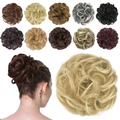 Vista 28 de FESHFEN Pieza de Cabello de Moño Desordenado - Extensiones de Coleteros de Moño de Cabello Ondulado Rizado Elástico Postizos Sintéticos para Mujeres
