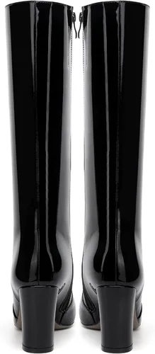 Vista 81 de AMBELIGHT Botas altas hasta la rodilla con cremallera y puntera puntiaguda para mujer, de patente sólida, tacón alto, 3.3 pulgadas