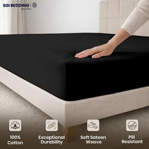 Vista 47 de SGI bedding 100% Egyptian Cotton 600 TC Twin Size Fitted Sheet Only Soft, Smooth Sateen Weave 15" inch Deep Pocket Fitted Bed Sheet - White
