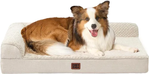 Vista 21 de EHEYCIGA - Cama ortopédica para perros de tamaño mediano, cama de espuma viscoelástica para perros, color beige Small Dog Sofa with Washable