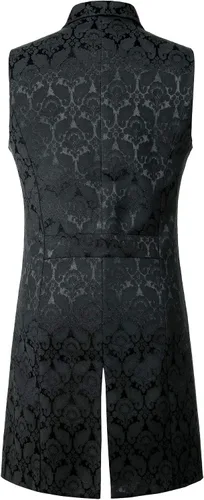 Vista 2 de ZEROYAA Chaleco de brocado jacquard de doble botonadura gótico steampunk para hombre, chaleco sin mangas