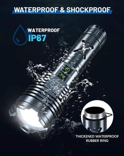 Vista 12 de Linternas superbrillantes de 99000 lúmenes altos, recargable, potente linterna LED de 6 modos, linternas tácticas con zoom, resistentes al desgaste