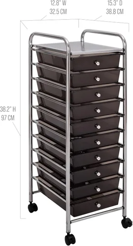 Vista 3 de Seville Classics Carrito Organizador con Ruedas, para Hogar, Oficina, Escuela, Aula, Álbum de Recortes, Pasatiempo, Artesanía, 10 Cajones, Negro