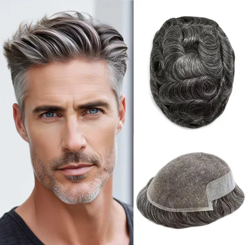 Vista 40 de FACE MIRACLE - Tupé de encaje frontal francés para hombres, postizos, sistemas de reemplazo de cabello humano con PU para hombre, prótesis