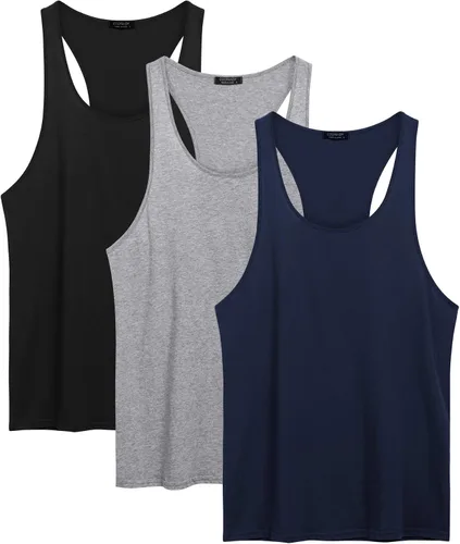 Vista 4 de COOFANDY Paquete de 3 camisetas sin mangas de algodón para hombre, sin mangas, estilo casual, clásicas