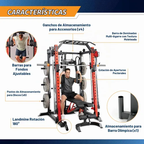 Vista 4 de Marcy Smith Machine Cage System Home Gym - Estante multifunción para gimnasio en casa, estación de entrenamiento personalizable