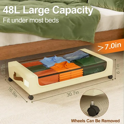 Vista 3 de GoMaihe Almacenamiento Debajo de la Cama con Ruedas: Contenedores de Almacenamiento XXL Debajo de la Cama con Tapas - Contenedores Rodantes